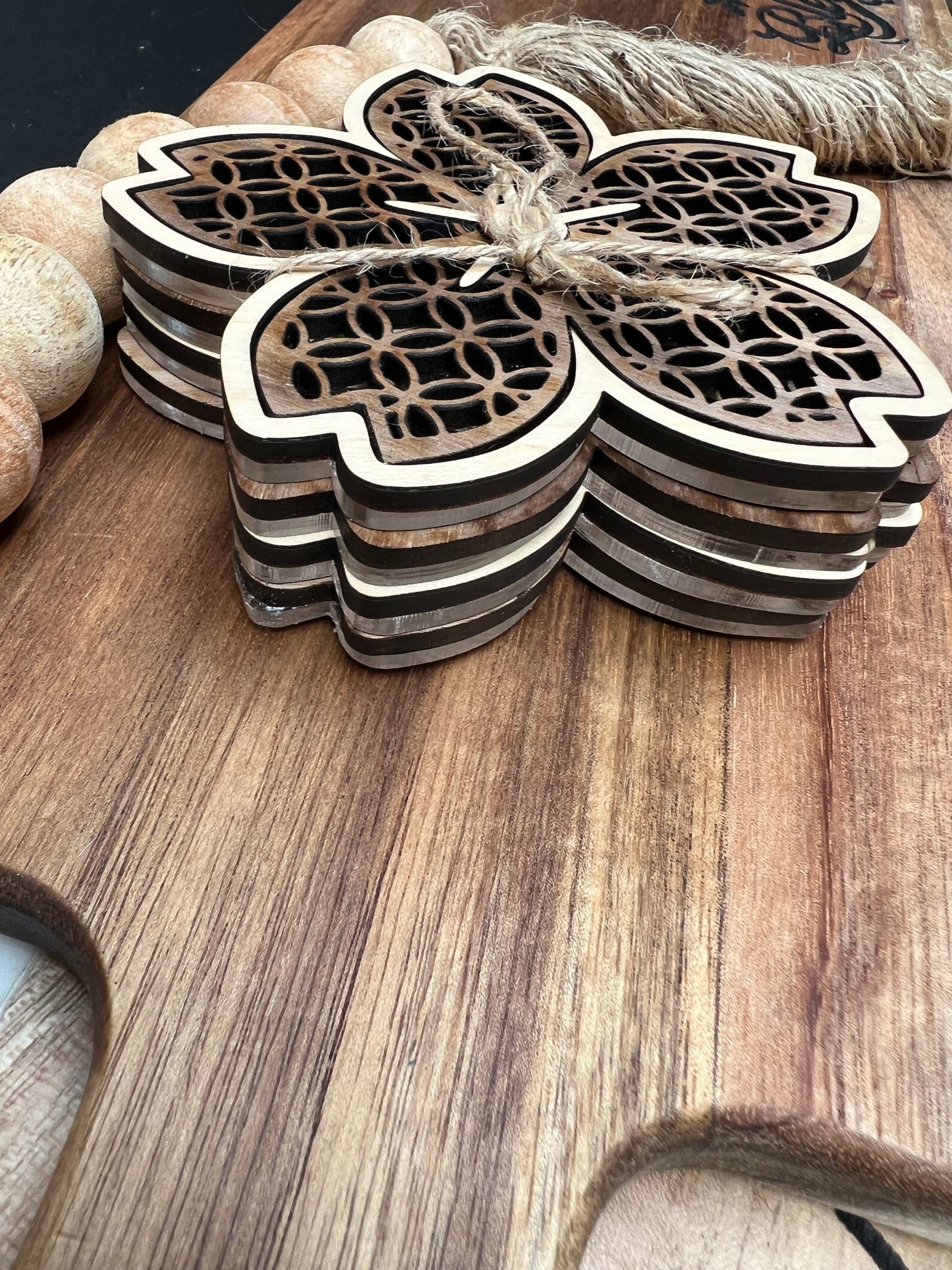 Wood and Acrylic Coaster-Set of 4