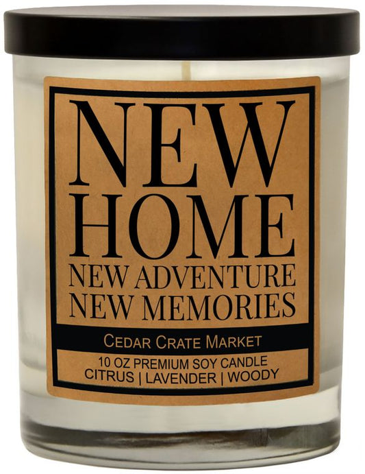 New Home New Adventures New Memories, 100% Soy Candle, Lavender, Citrus, Woody